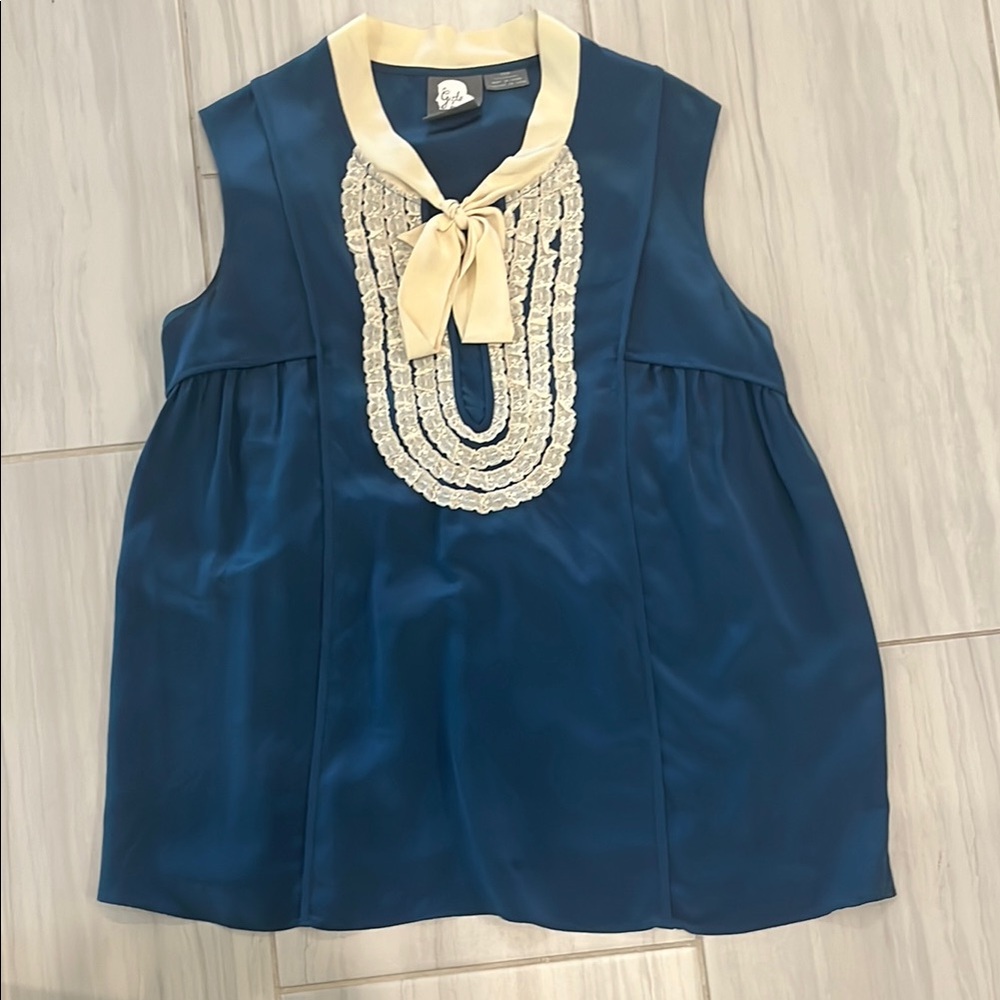 Girls from Savoy Casual Blue and Cream Sleeveless Tunic Blouse